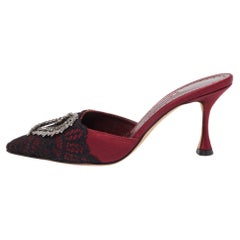 Manolo Blahnik Burgundy Satin Heeled Mules 