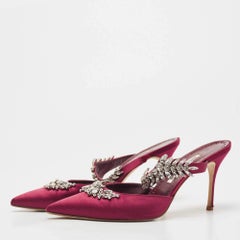 Manolo Blahnik Burgundy Satin Lurum Mules Size 42