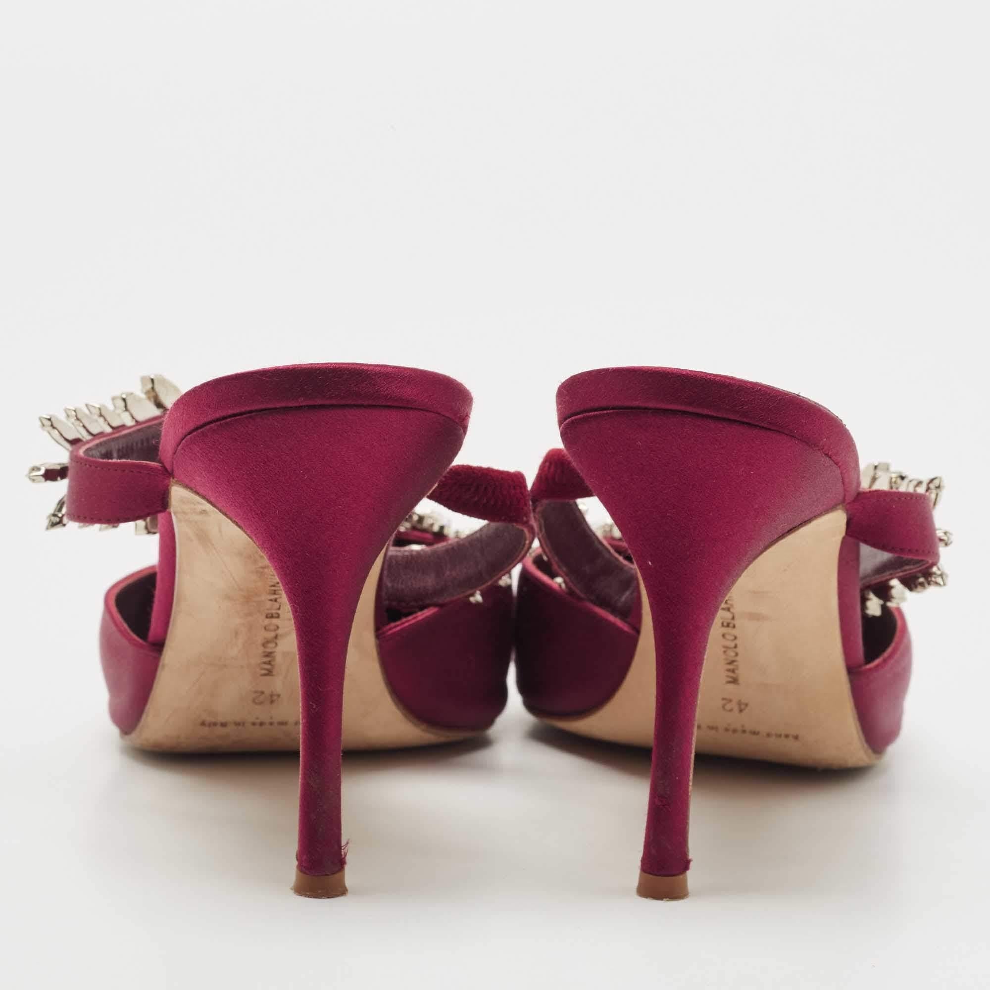 Women's Manolo Blahnik Burgundy Satin Lurum Mules Size 42