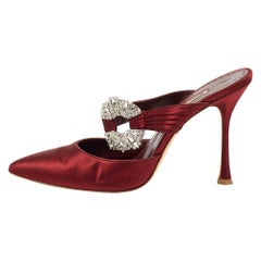Manolo Blahnik Burgundy Satin Maidugur Mules Size 40