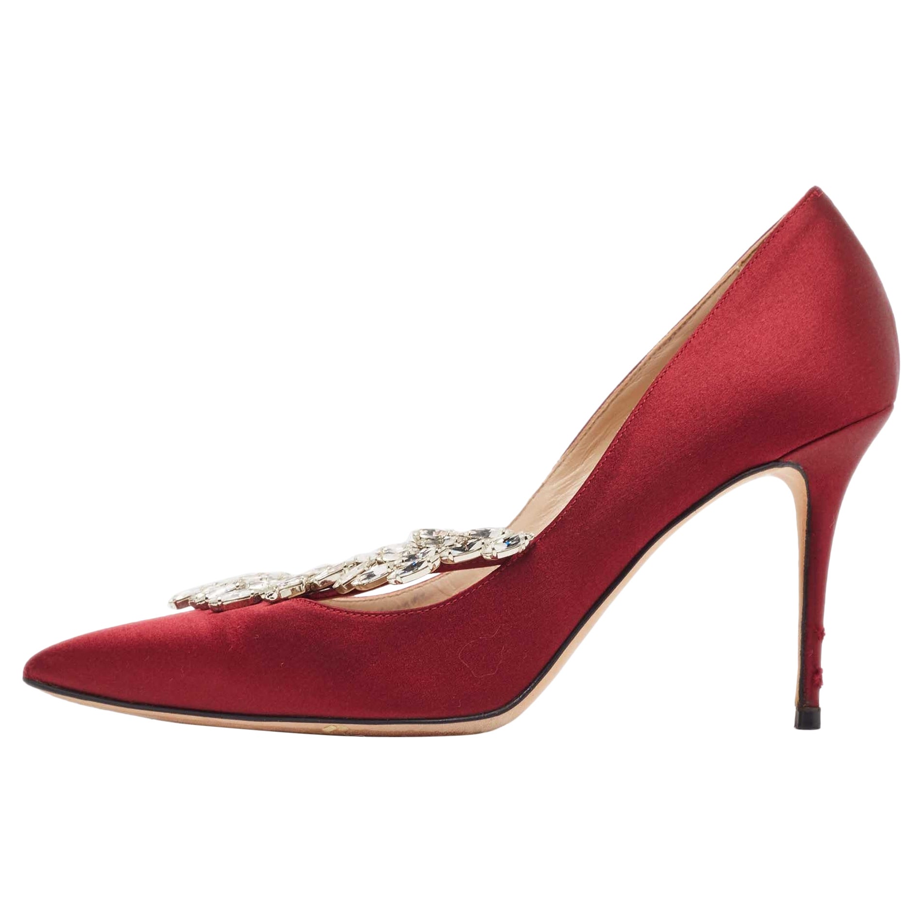 Manolo Blahnik Burgundy Satin Nadira Pumps Size 38