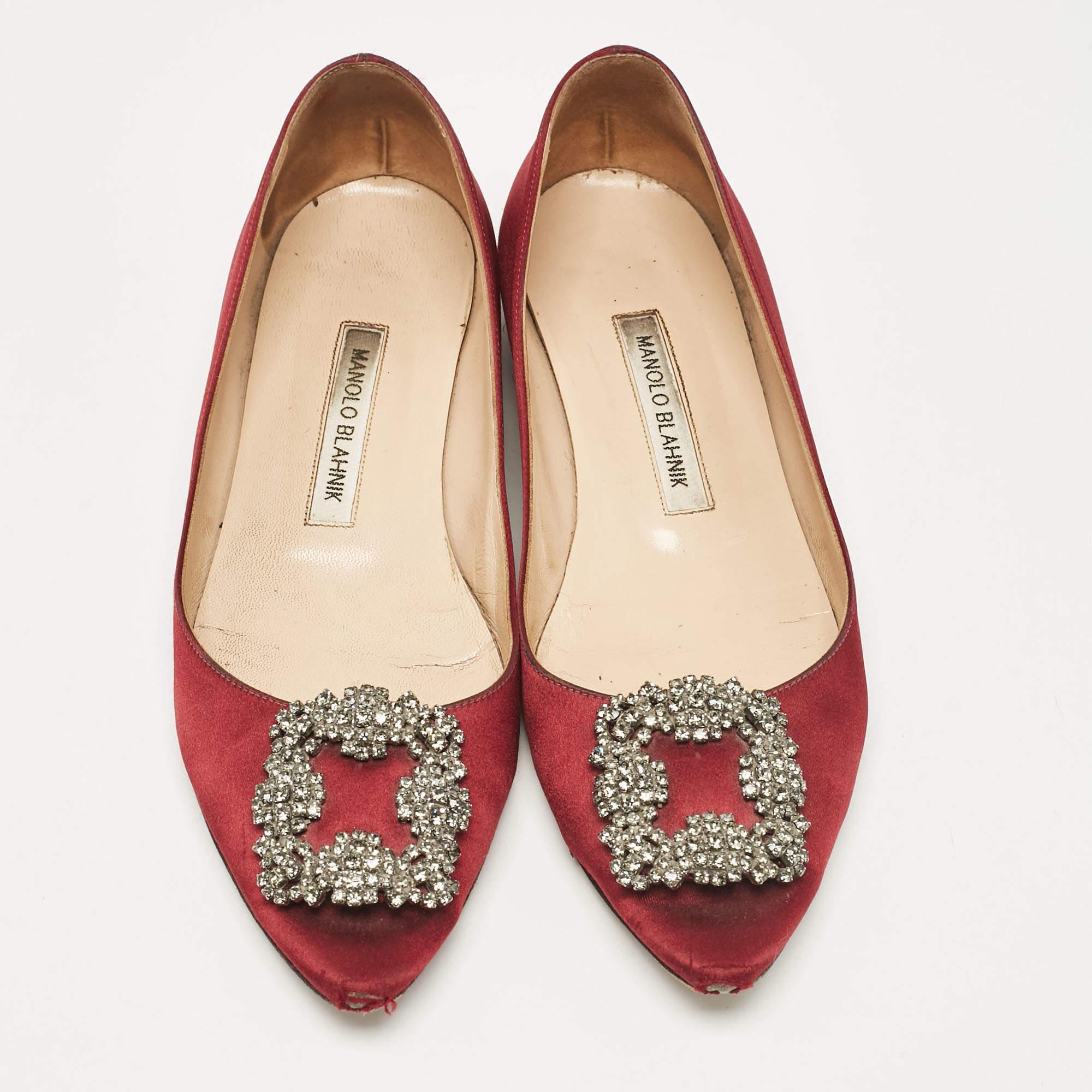 Manolo Blahnik Bailarinas Hangisi de ante burdeos Talla 38.5 Marrón