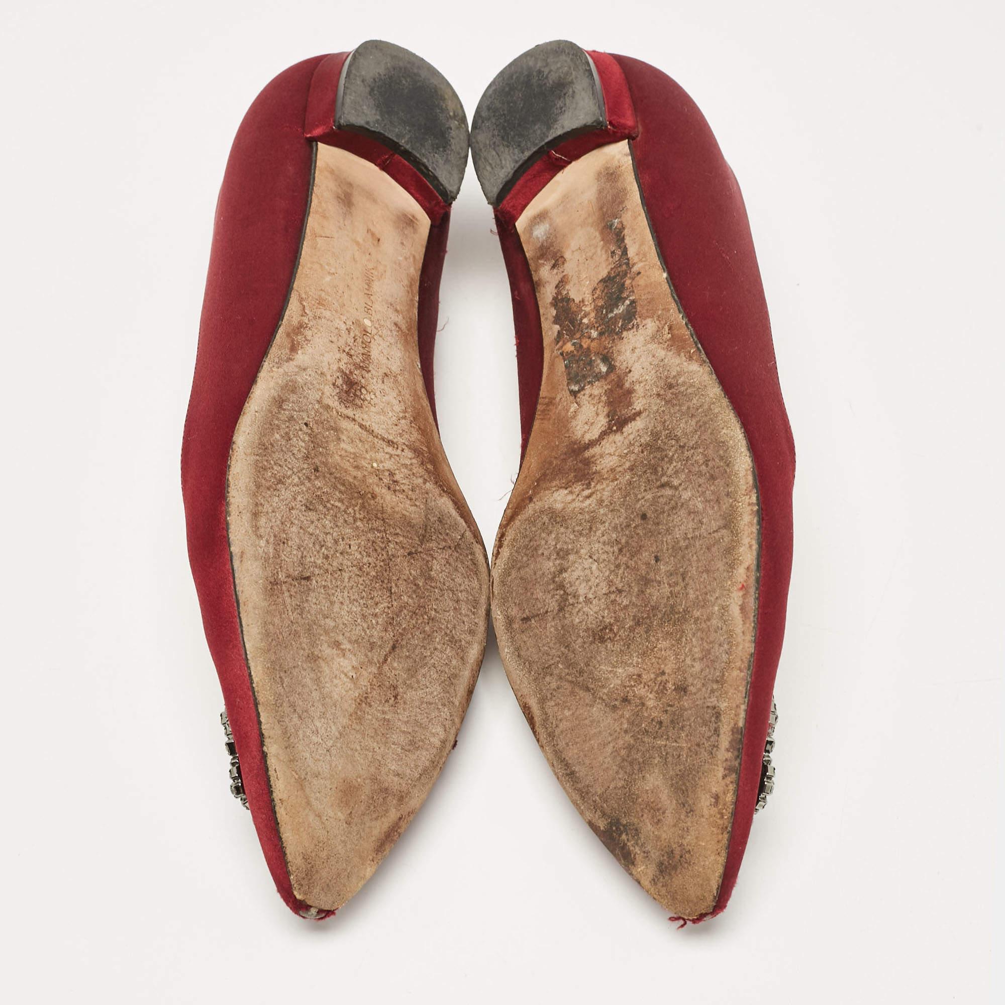 Manolo Blahnik Bailarinas Hangisi de ante burdeos Talla 38.5 1