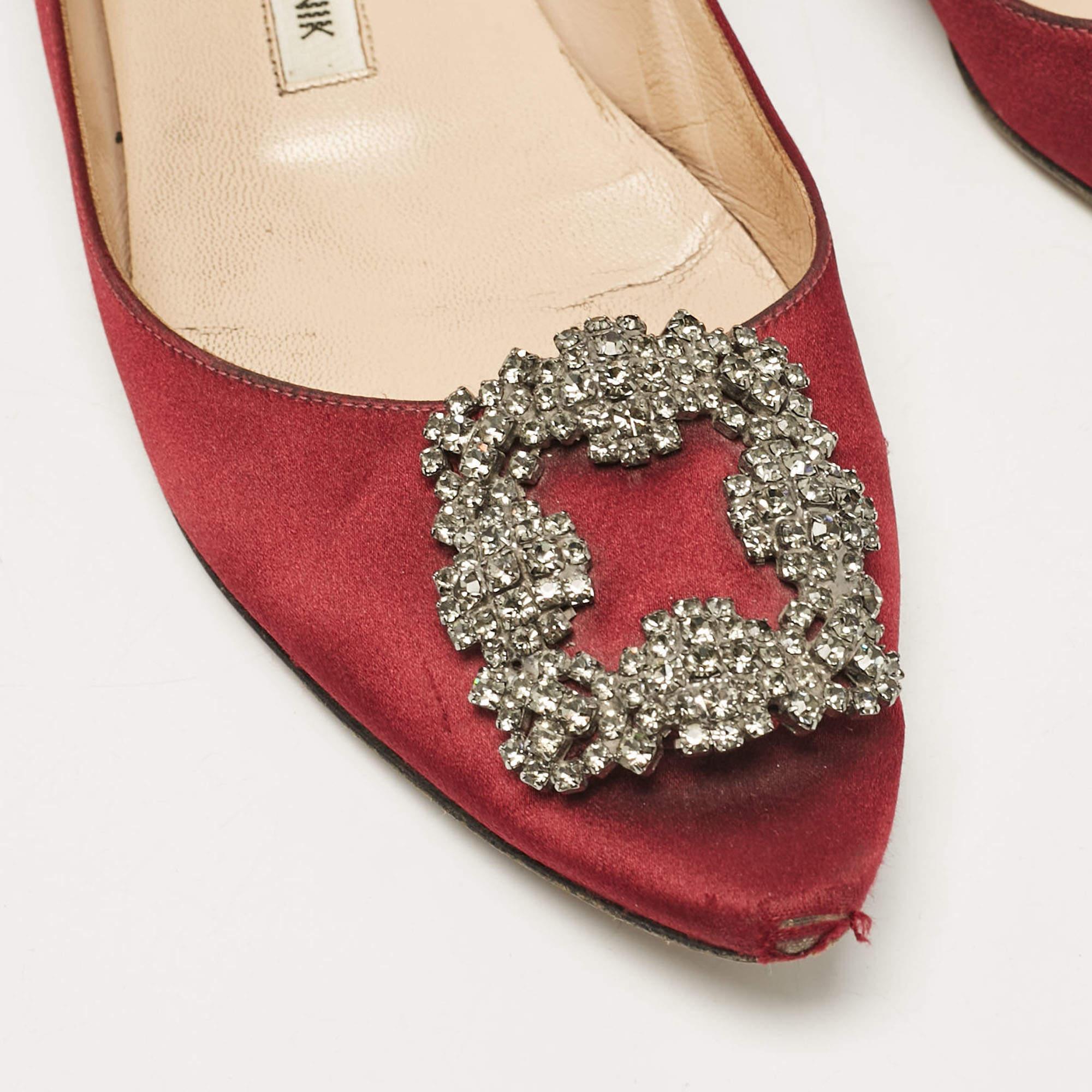 Manolo Blahnik Bailarinas Hangisi de ante burdeos Talla 38.5 2