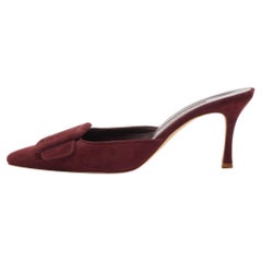 Manolo Blahnik Burgundy Suede Maysale Mules Size 39.5