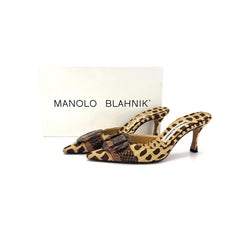 Manolo Blahnik Callamu Serpent Buckle Snakeskin Pointed Toe Mules 35.5