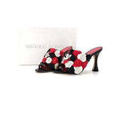 Manolo Blahnik Caninus Flower Leather Embellishments Mules Heeled Sandals 36.5
