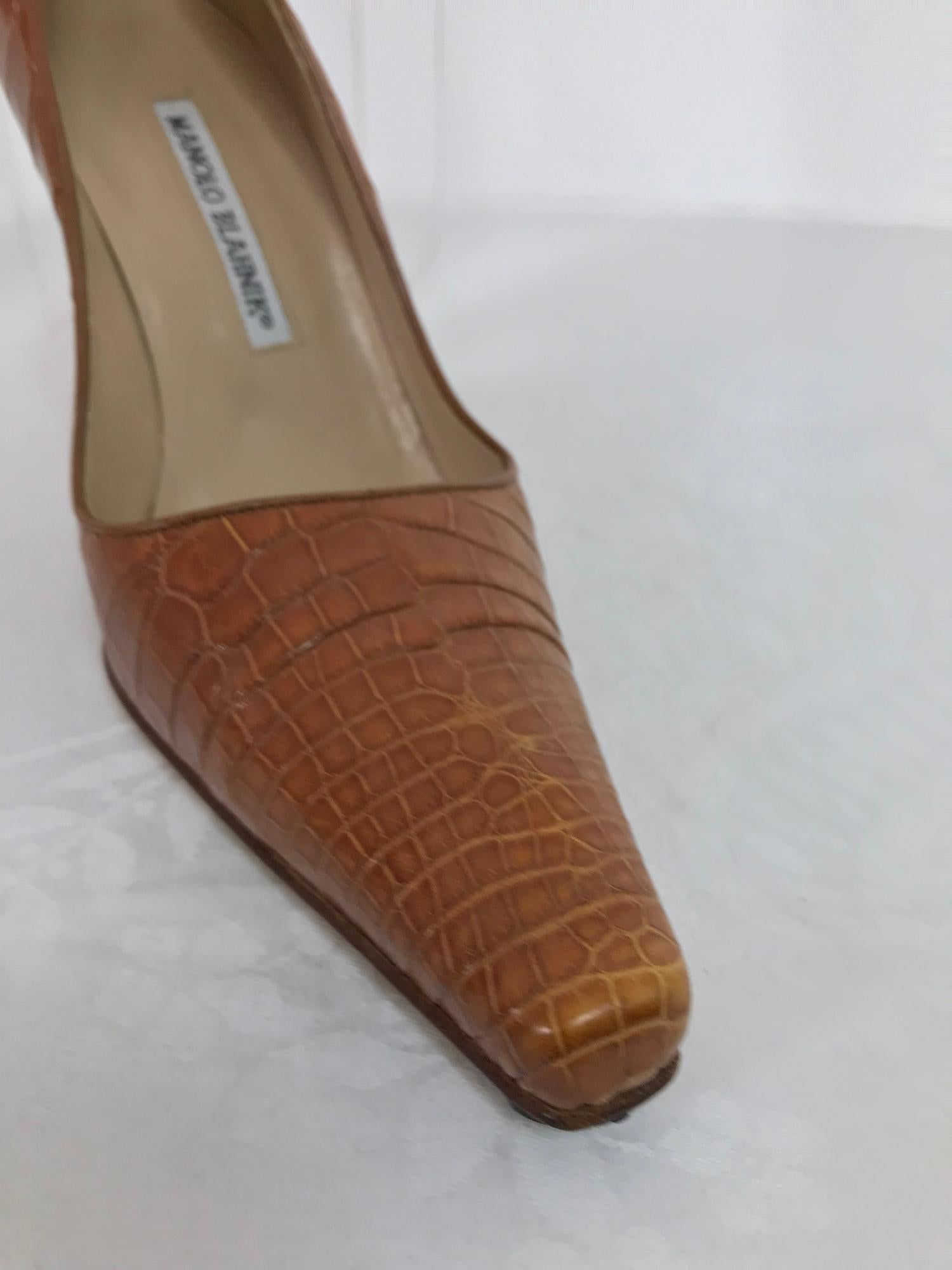 Brown Manolo Blahnik Caramel Alligator High Heel Pumps 36 1/2