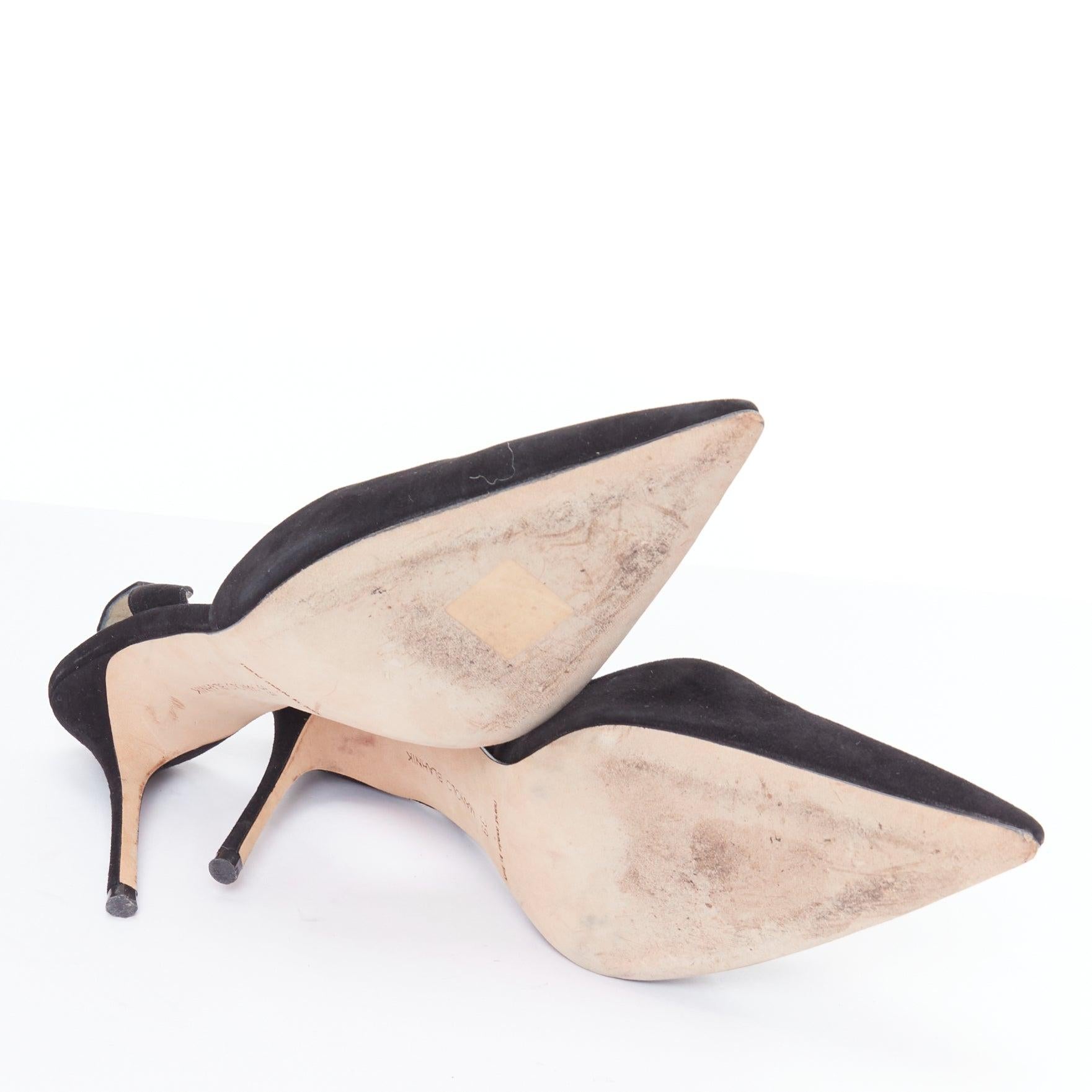 MANOLO BLAHNIK Carolyne 90 black suede slingback pumps EU39 6