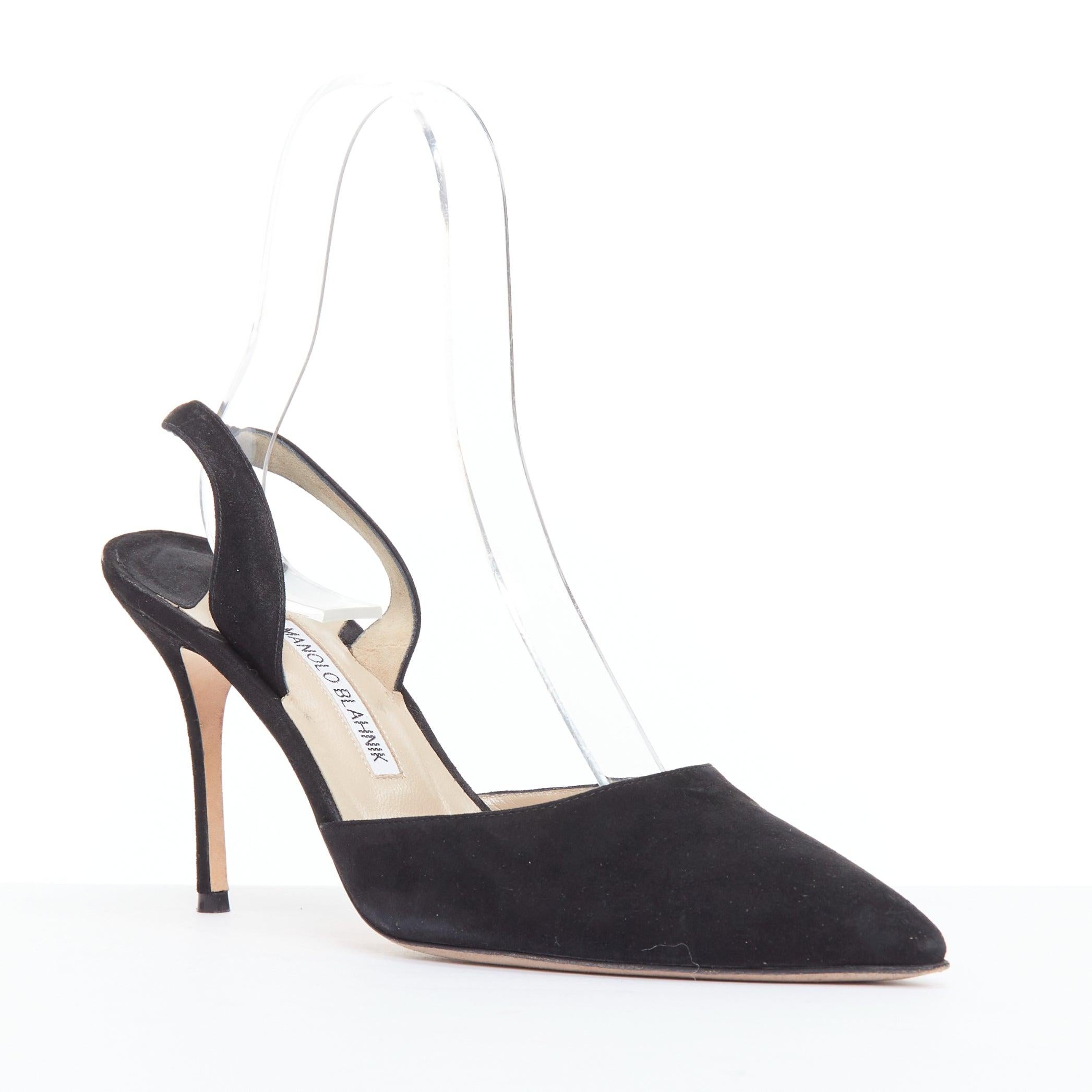 MANOLO BLAHNIK Carolyne 90 black suede slingback pumps EU39
Reference: JHDN/A00041
Brand: Manolo Blahnik
Model: Carolyne 70
Material: Leather
Color: Black
Pattern: Solid
Closure: Slingback
Lining: Nude Leather
Extra Details: Pointed toe. Partially