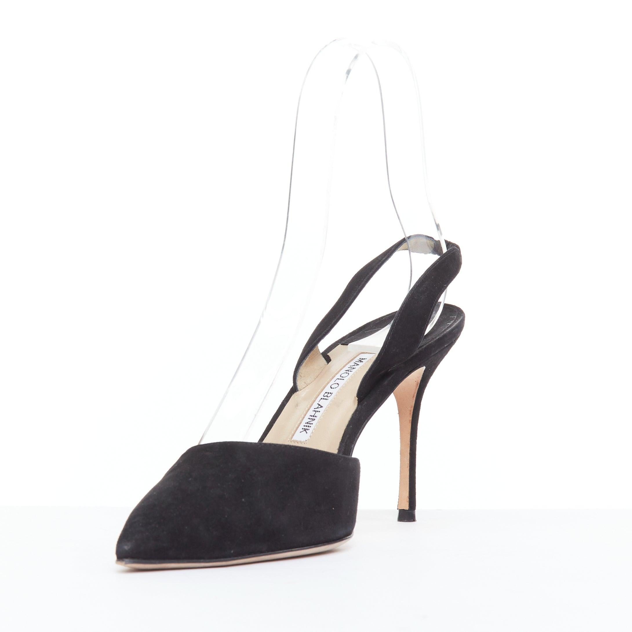 MANOLO BLAHNIK Carolyne 90 black suede slingback pumps EU39 In Good Condition In Hong Kong, NT
