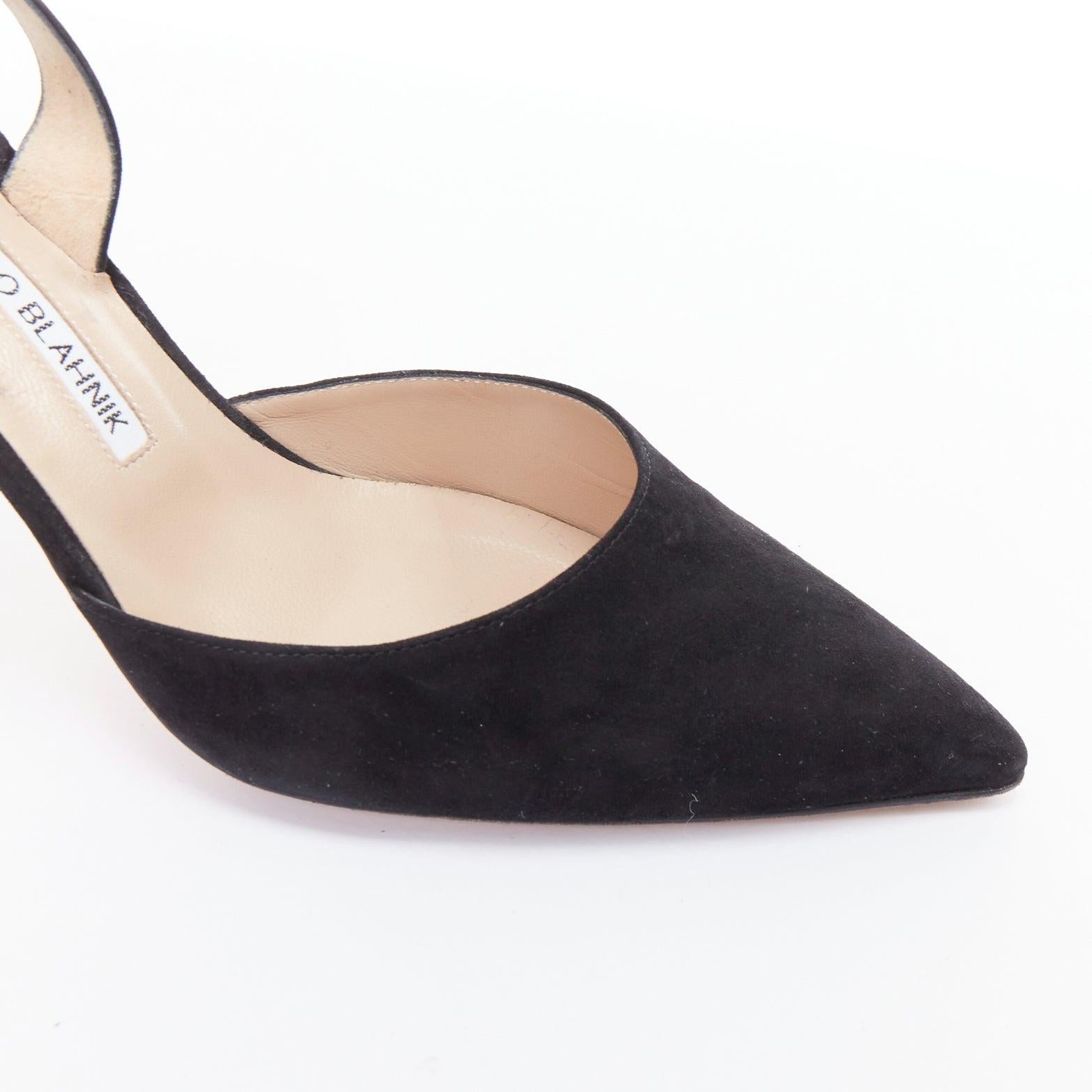 MANOLO BLAHNIK Carolyne 90 black suede slingback pumps EU39 2