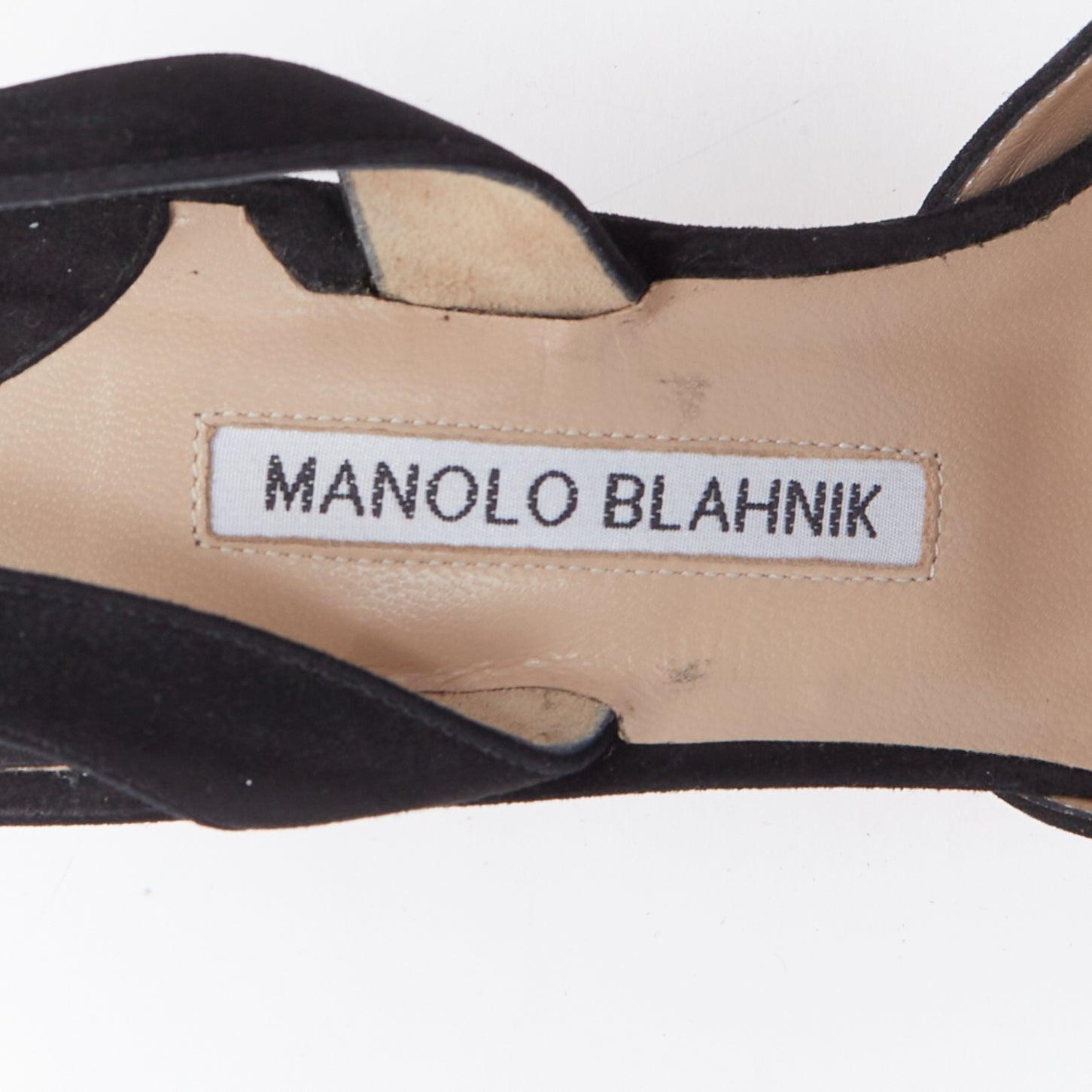 MANOLO BLAHNIK Carolyne 90 black suede slingback pumps EU39 4