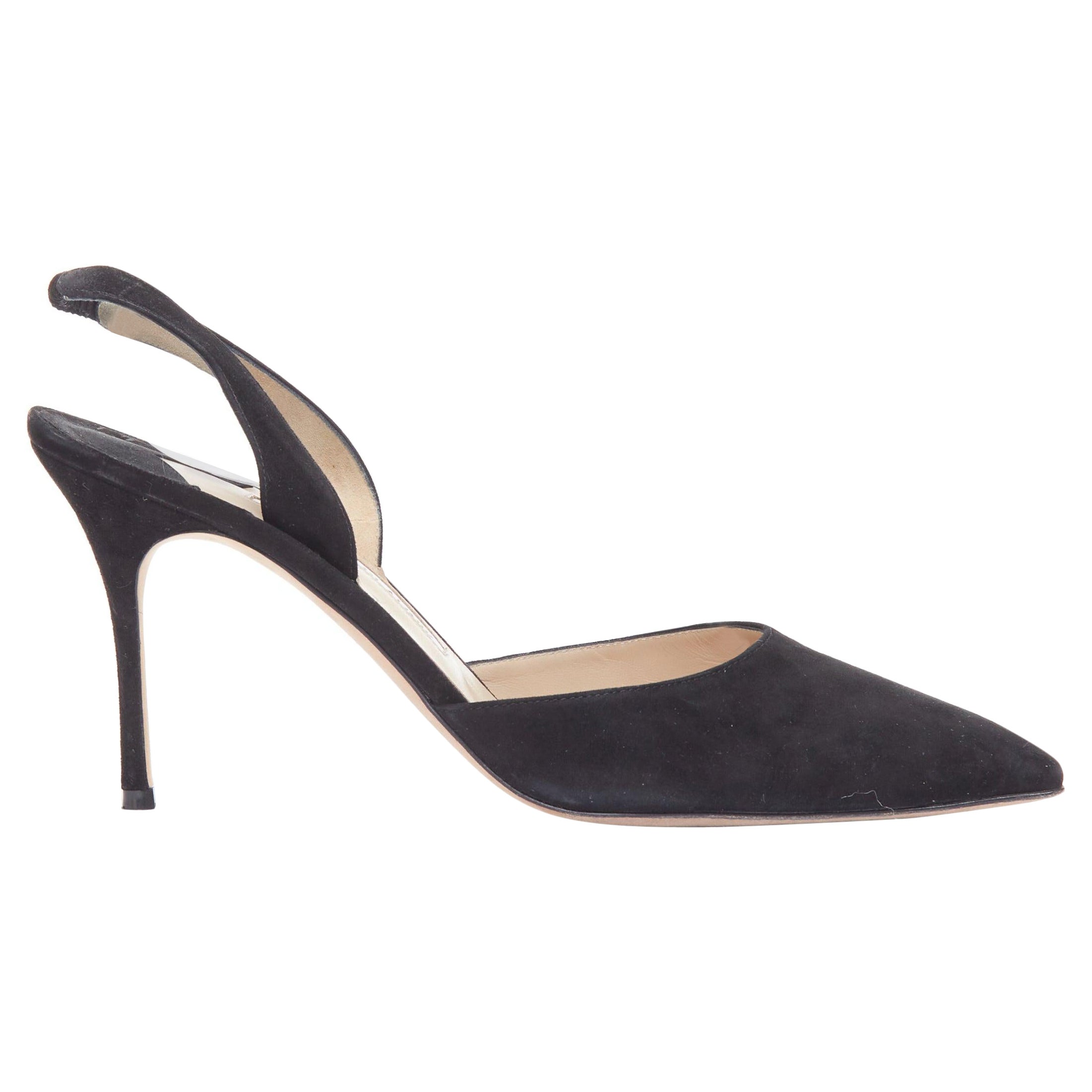 MANOLO BLAHNIK Carolyne 90 black suede slingback pumps EU39