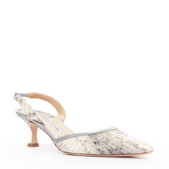 MANOLO BLAHNIK Carolyne beige snake leather slingback kitten dorsay heels EU39