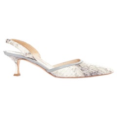 MANOLO BLAHNIK Carolyne beige snake leather slingback kitten dorsay heels EU39