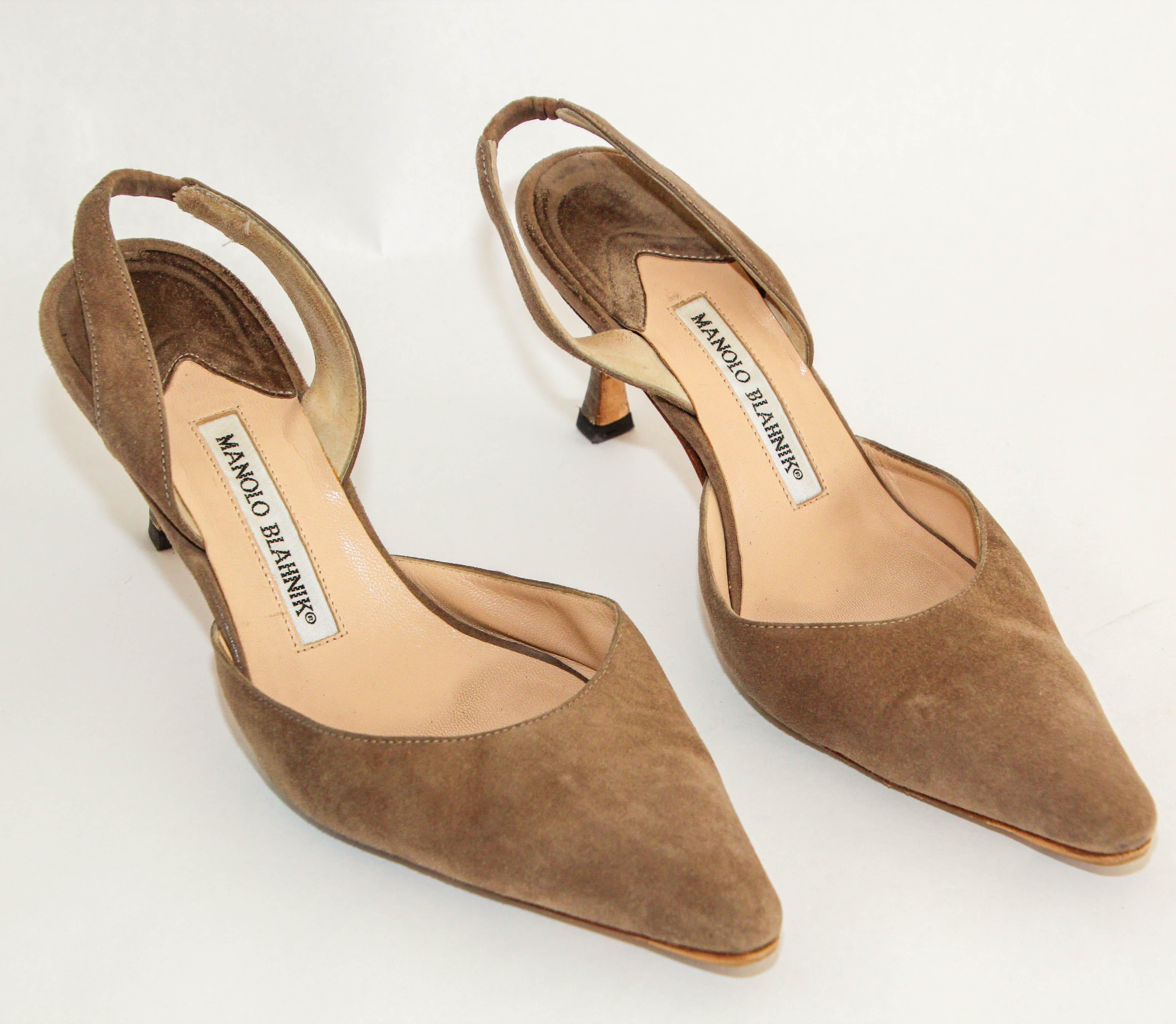 MANOLO BLAHNIK Slingback Suede Brown Pump Size 37.5 EU 7.5 US 7