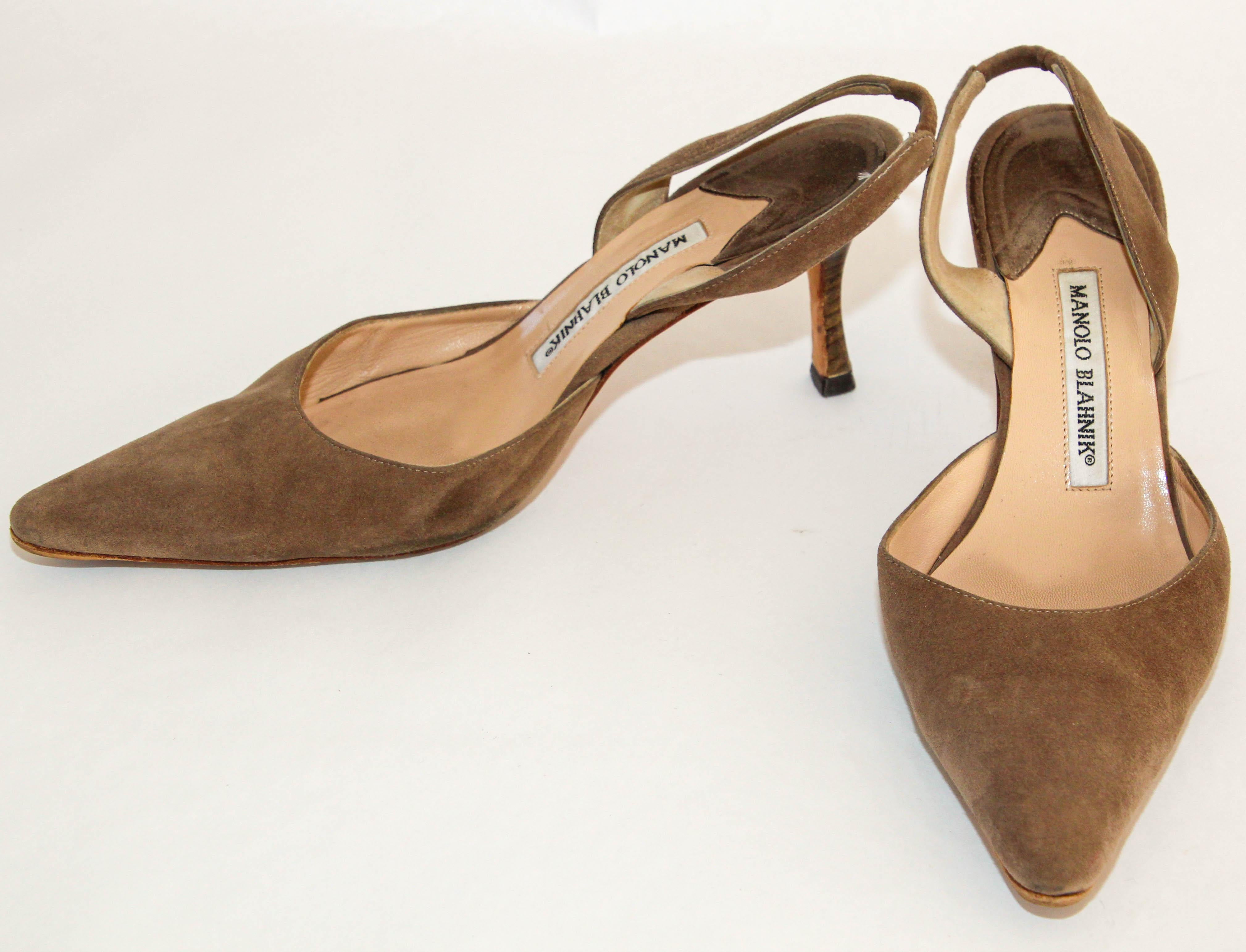 MANOLO BLAHNIK Slingback Suede Brown Pump Size 37.5 EU 7.5 US 3