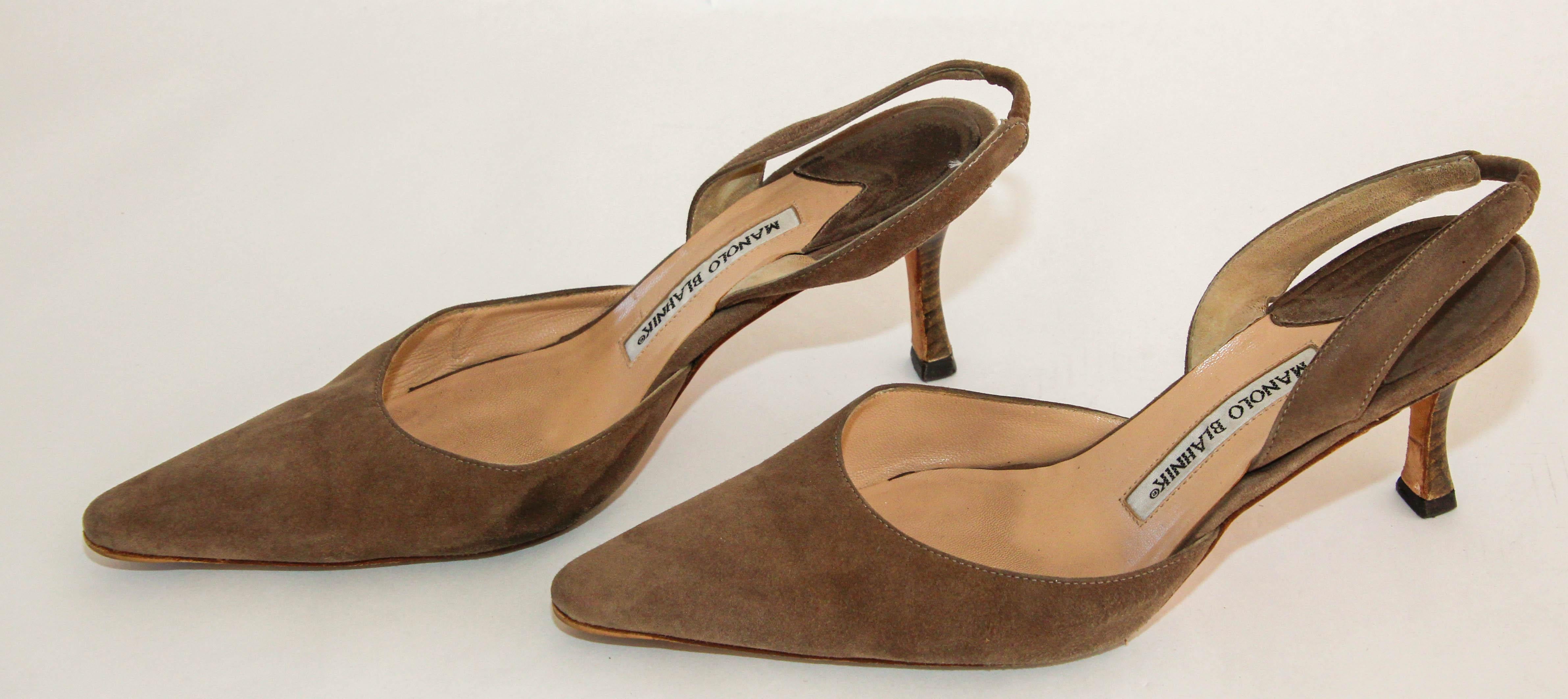 MANOLO BLAHNIK Slingback Suede Brown Pump Size 37.5 EU 7.5 US 4