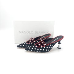 Manolo Blahnik Cciolo Polka Dot Pointed Toe Sculptural Heel Mule Pumps 36.5