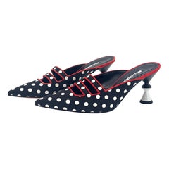 Manolo Blahnik Cciolo Polka Dot Pointed Toe Sculptural Heel Mule Pumps 36.5