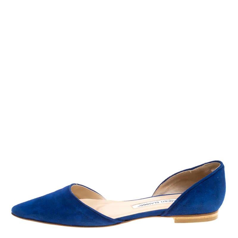 Women's Manolo Blahnik Cobalt Blue Suede Soussaba D'Orsay Flats Size 35.5