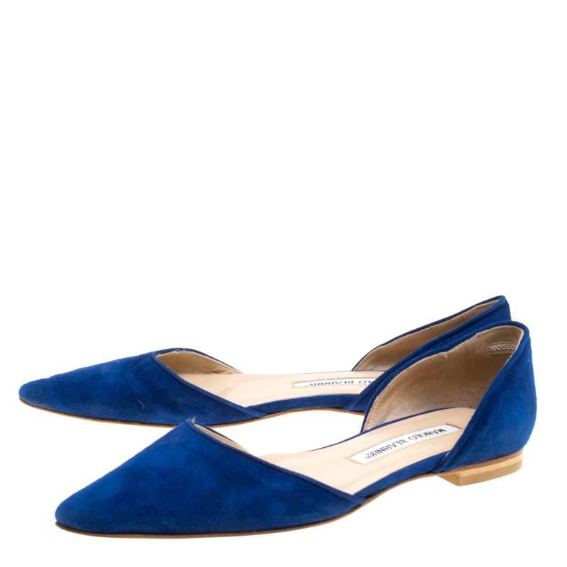 Manolo Blahnik Cobalt Blue Suede Soussaba D'Orsay Flats Size 35.5 2