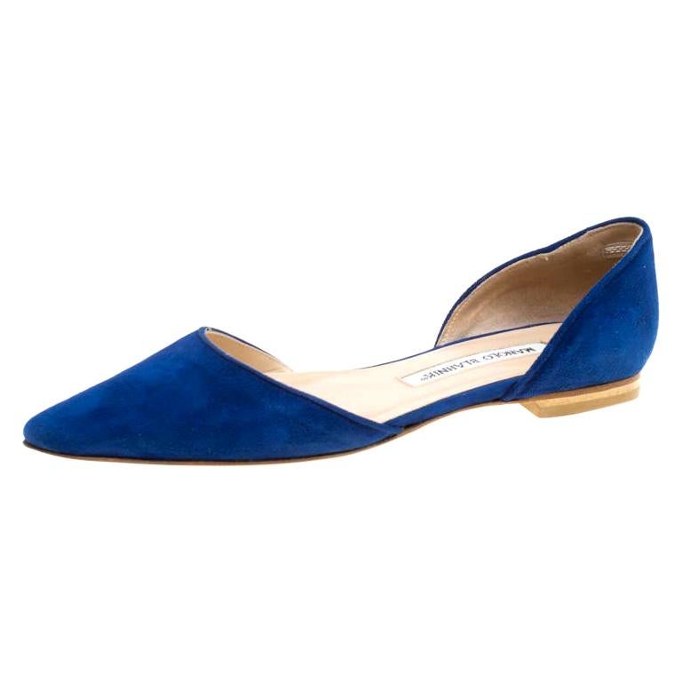 Manolo Blahnik Cobalt Blue Suede Soussaba D'Orsay Flats Size 35.5