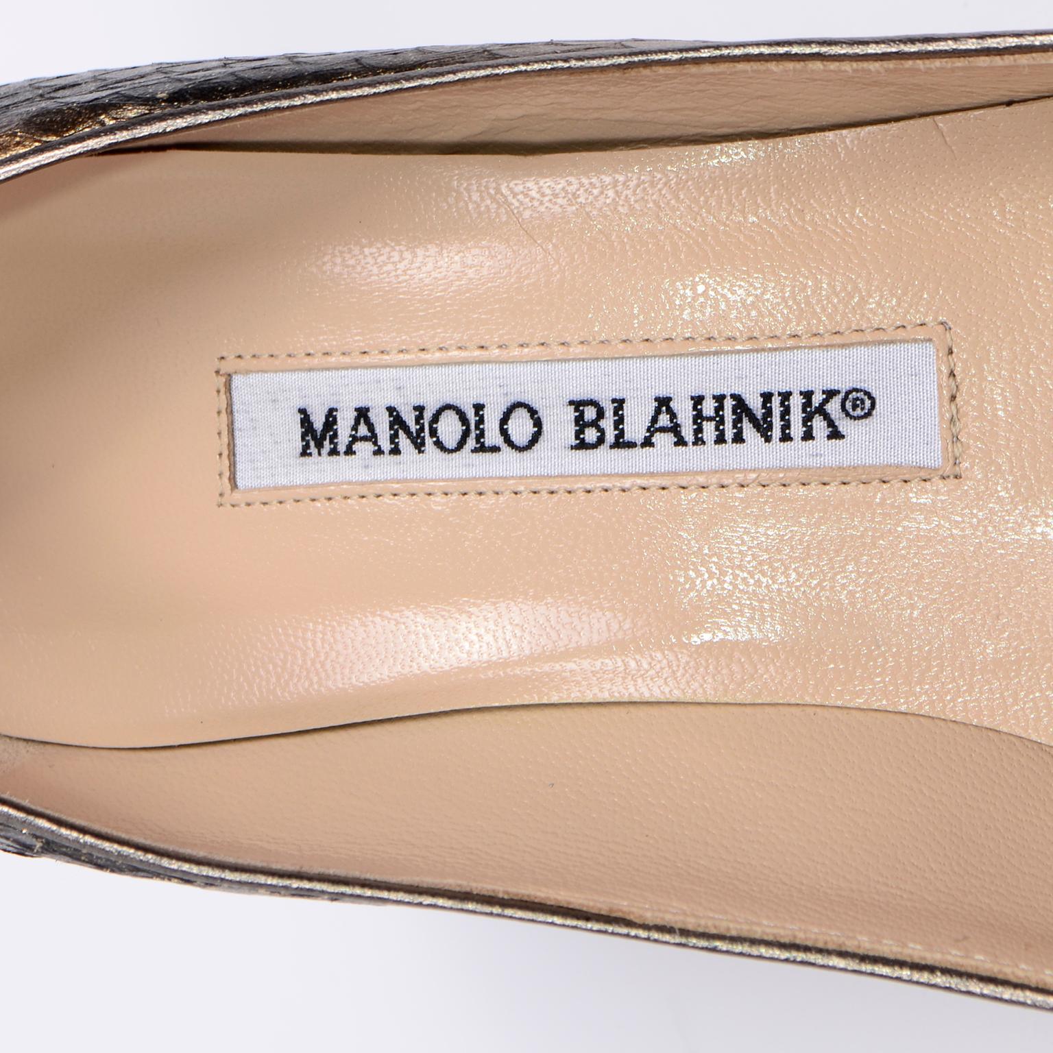 Manolo Blahnik Copper Rose Bronze Snakeskin Pumps With Heels & Pointed Toe 2