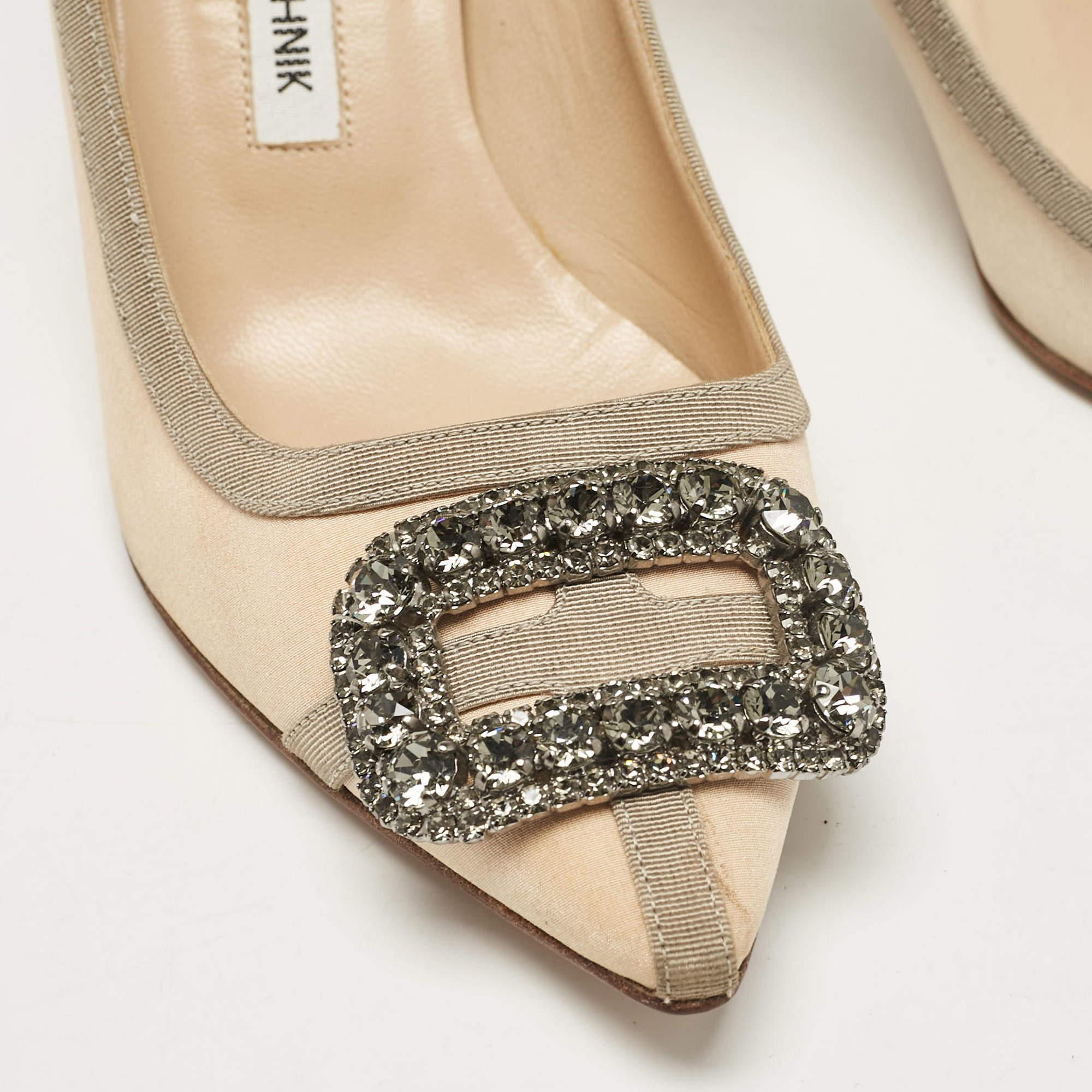 Escarpins gotrians Manolo Blahnik crème/gris en toile et tissu, taille 36,5 2