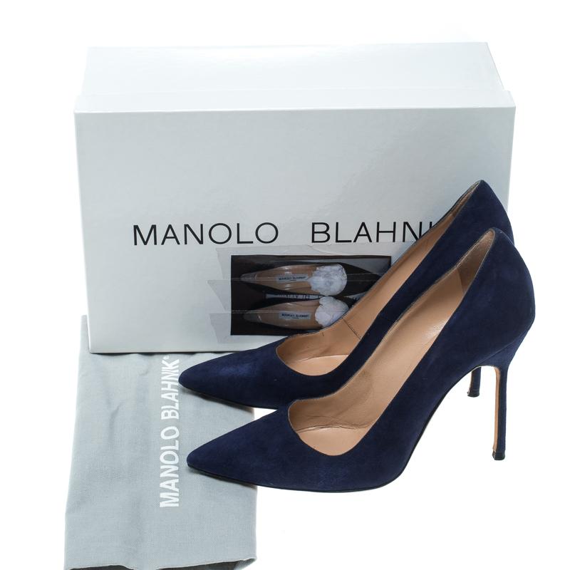 Manolo Blahnik Dark Blue Suede BB Pointed Toe Pumps Size 36 1