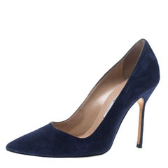 Manolo Blahnik Dark Blue Suede BB Pointed Toe Pumps Size 36