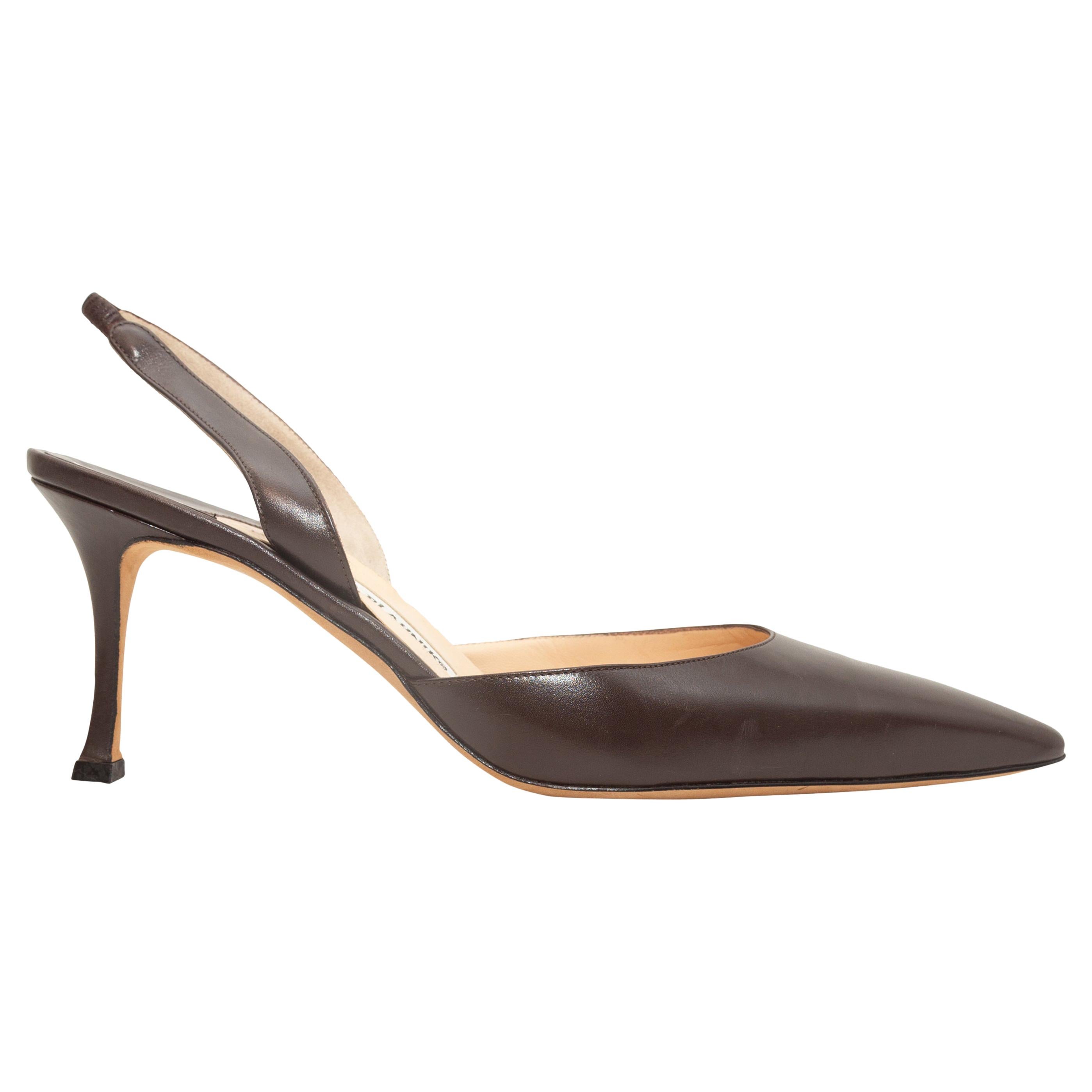 Manolo Blahnik Dark Brown Pointed-Toe Slingbacks
