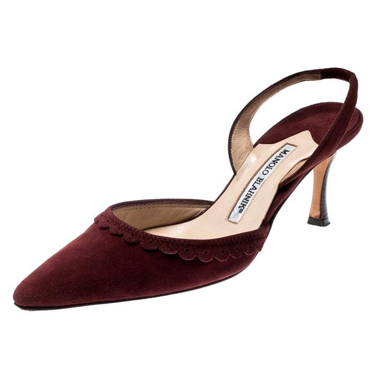 Escarpins Manolo Blahnik En Daim Brun - Pointure 34.5, Bout Pointu, Petit Talon Kitten
