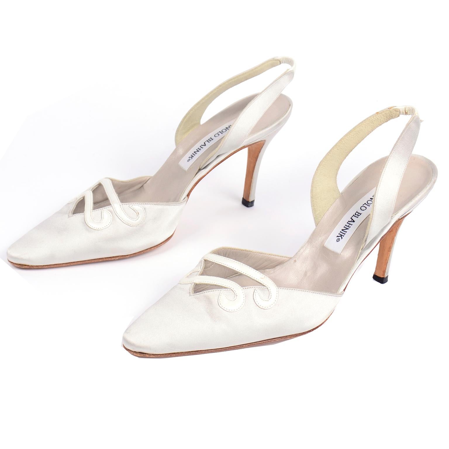 Gray Manolo Blahnik Dove Grey Vintage Carolyne Slingback Shoes With Heels