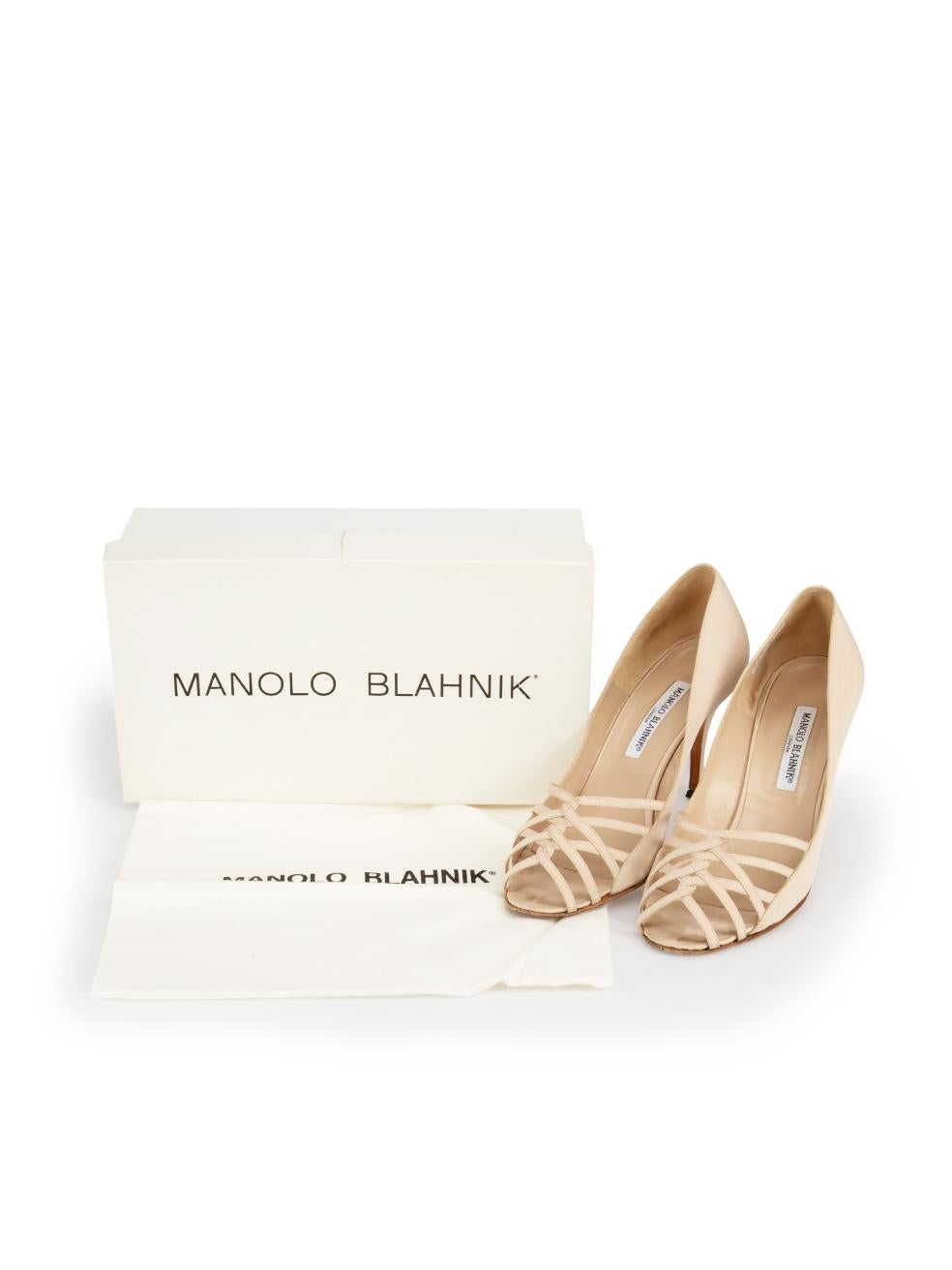 Manolo Blahnik talons à lanières en satin écru taille IT 39,5 Pour femmes en vente