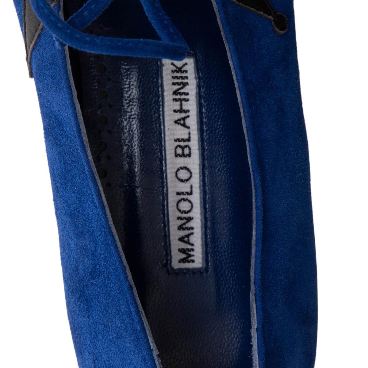 MANOLO BlahNIK elektrische blaue Schuhe aus Wildleder HARLEQUIN CROWN LACE-UP Flats 36.5 (Blau) im Angebot