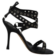 Manolo Blahnik Eyelet Embellished Leather Sandals Eu 37 Uk 4 Us 7