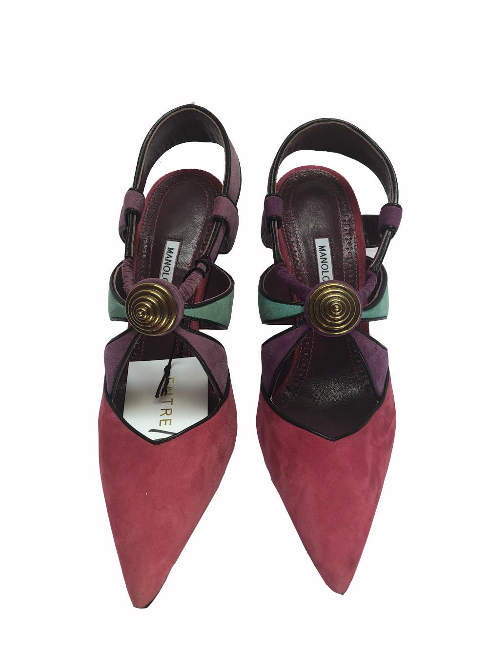 Gris Manolo Blahnik - Escarpins multicolores vintage, taille 40, années 1990 en vente