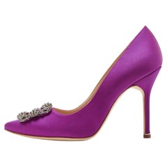 Manolo Blahnik Fuchsia Satin Hangisi Pumps Size 38.5