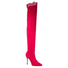 Manolo Blahnik Fuchsia Suede Over The Knee Boots Size IT 37