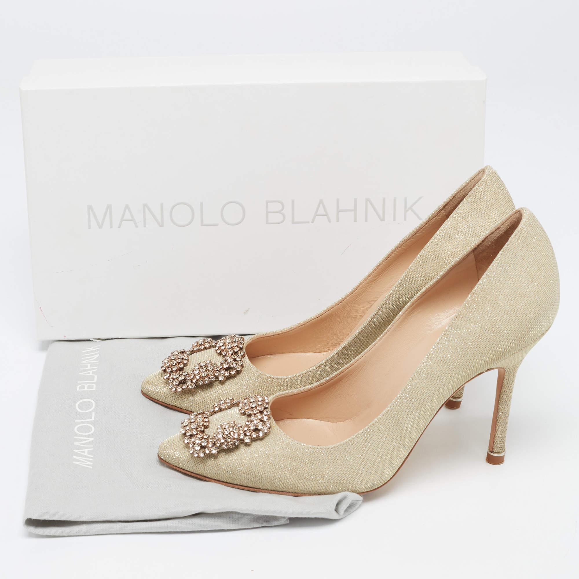 Manolo Blahnik Gold Glitter Fabric Hangisi Pumps Size 37 4