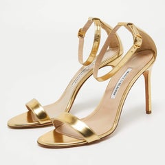 Manolo Blahnik Gold Leather Ankle Strap Sandals Size 40