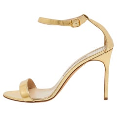 Manolo Blahnik Gold Leather Ankle Strap Sandals Size 40