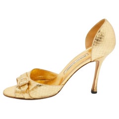 Manolo Blahnik Or Python Embossed Buckle Open Toe Pumps Size 39