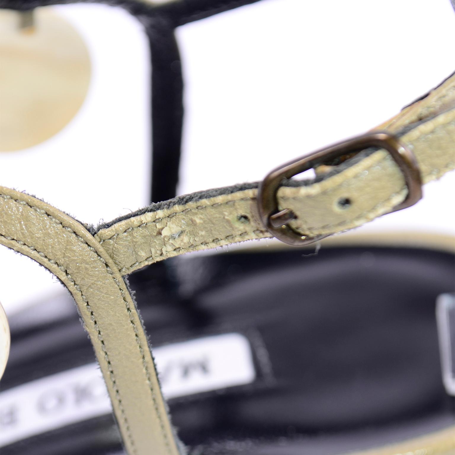 Manolo Blahnik Grüne und schwarze Pelotera-Schuhe mit Sling Back mit Originalverpackung und Tasche 8