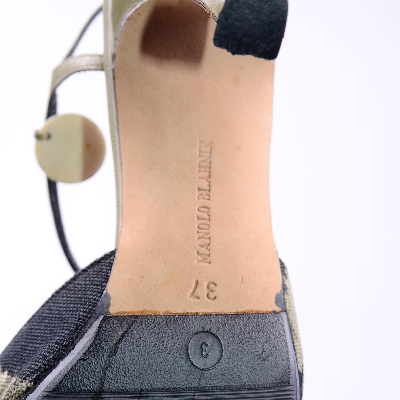 Manolo Blahnik Grüne und schwarze Pelotera-Schuhe mit Sling Back mit Originalverpackung und Tasche 11