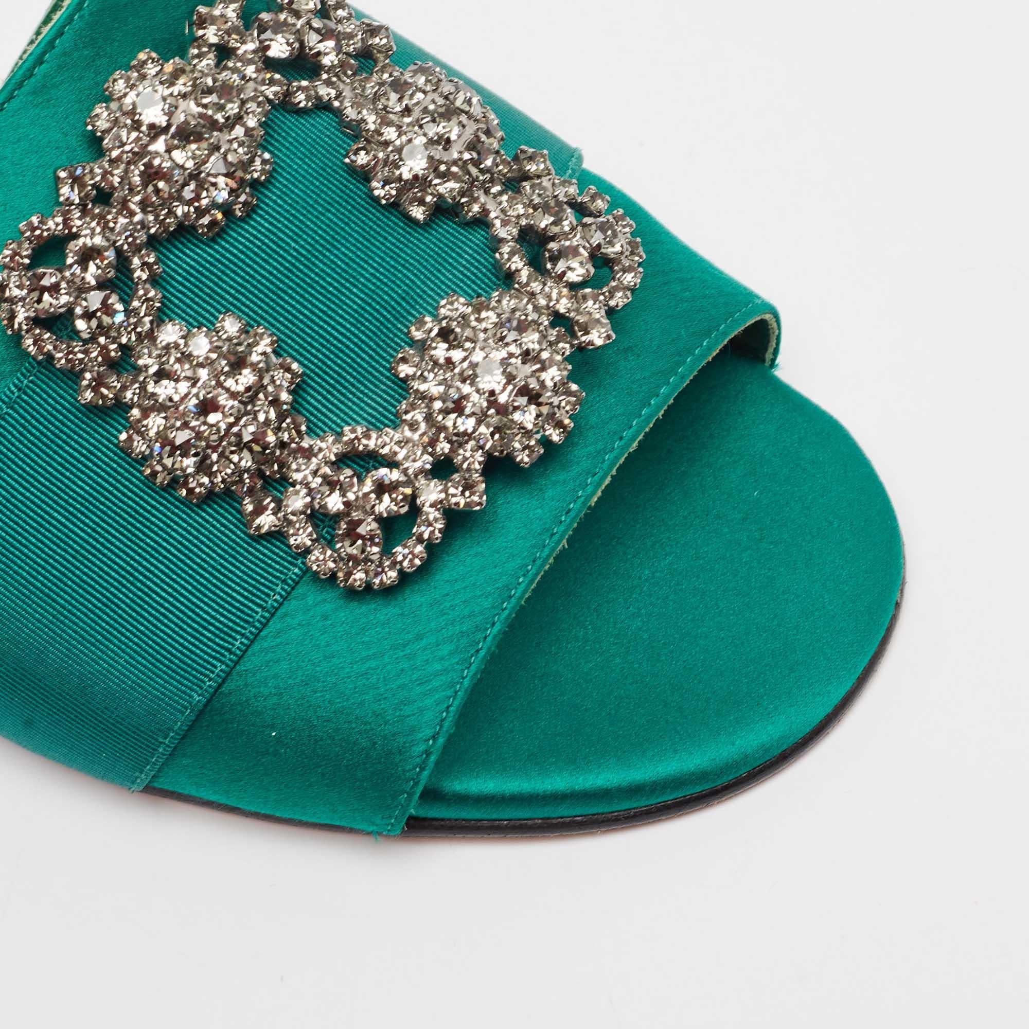 Manolo Blahnik Green Canvas and Satin Martamod Flat Slides Size 38 3