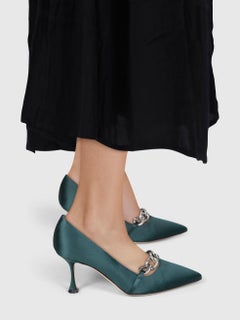 Manolo Blahnik Green Crystal Embellish Chain Heels Size IT 36