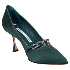Manolo Blahnik Green Crystal Embellish Chain Heels Size IT 36